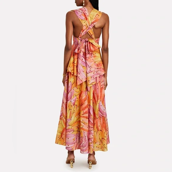 🍍FARM RIO Pink Ombre Bananas Cross Back Maxi Dress - Picture 7 of 16